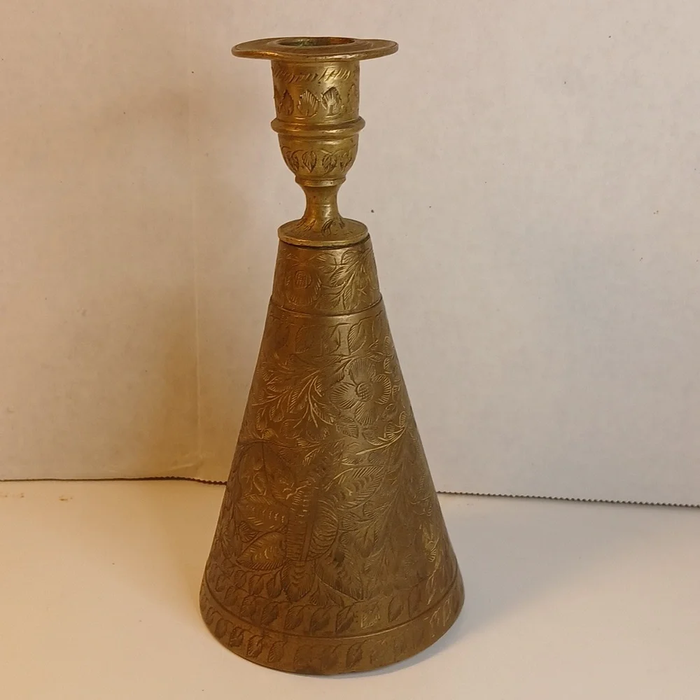 Antique Or Vintage Solid Brass Cone Shaped Bell Candle Holder
